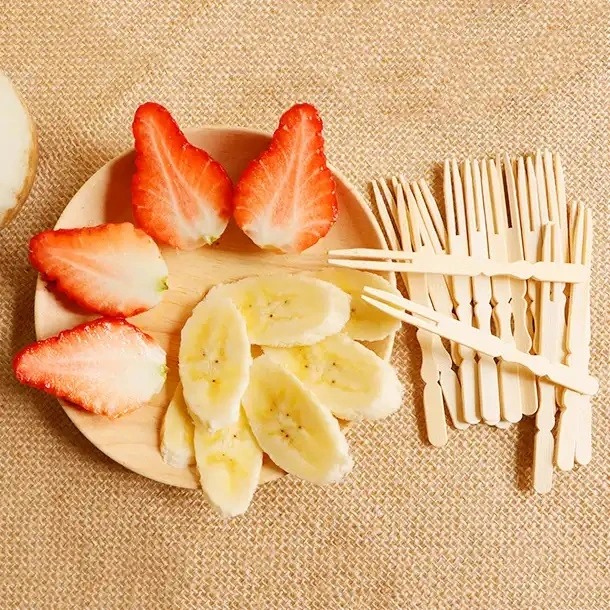 9cm Mini Bamboo Fruit Fork for Food