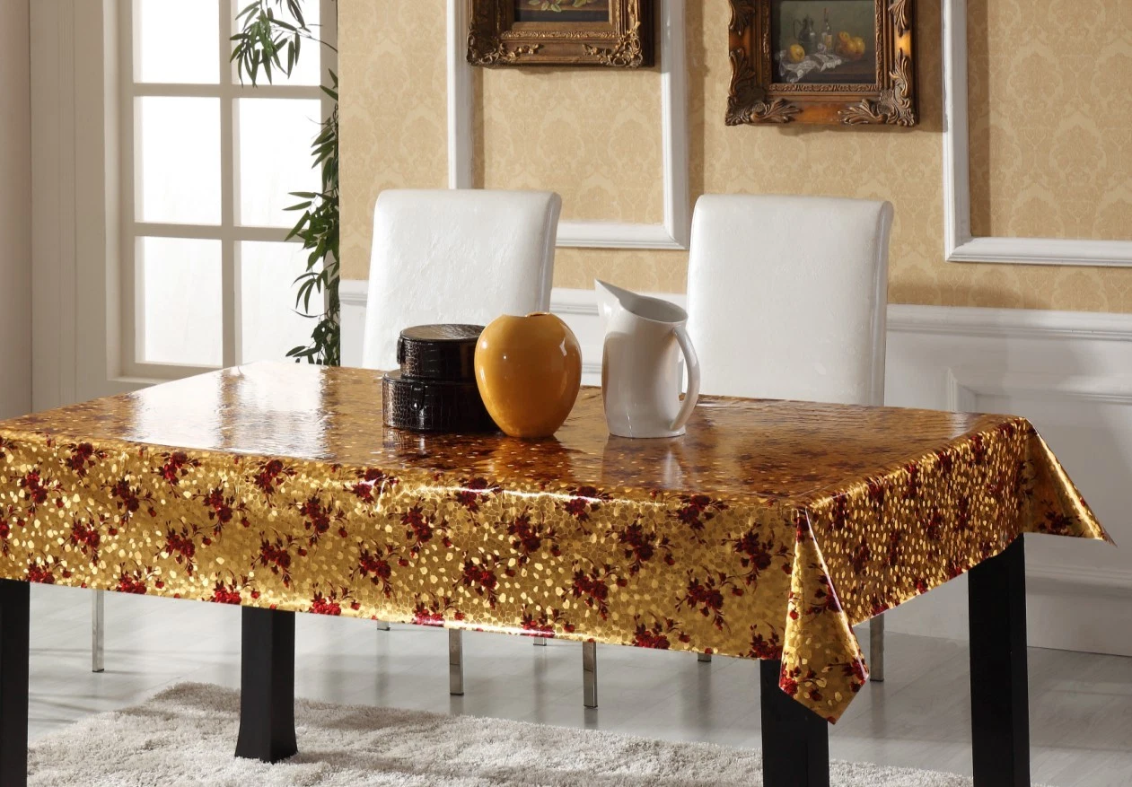 Hot Sale Printed and Double Side Gloden Embossed PVC Tablecloth&#160;
