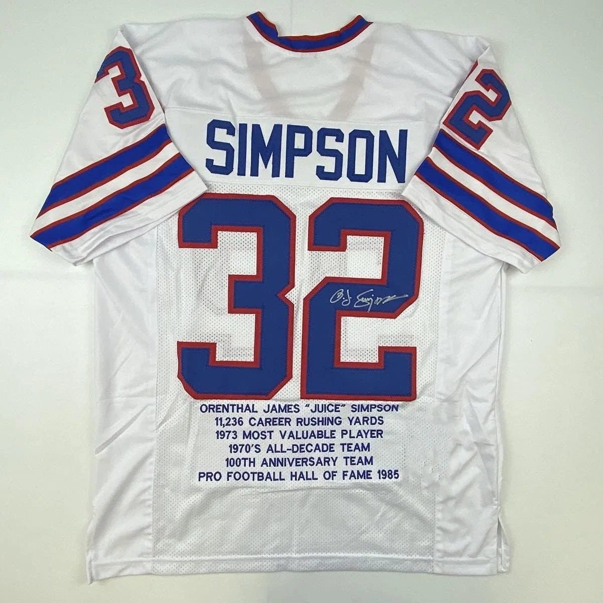 Handsigniert OJ O. J. Simpson Buffalo White Stat Football Trikot JSA COA