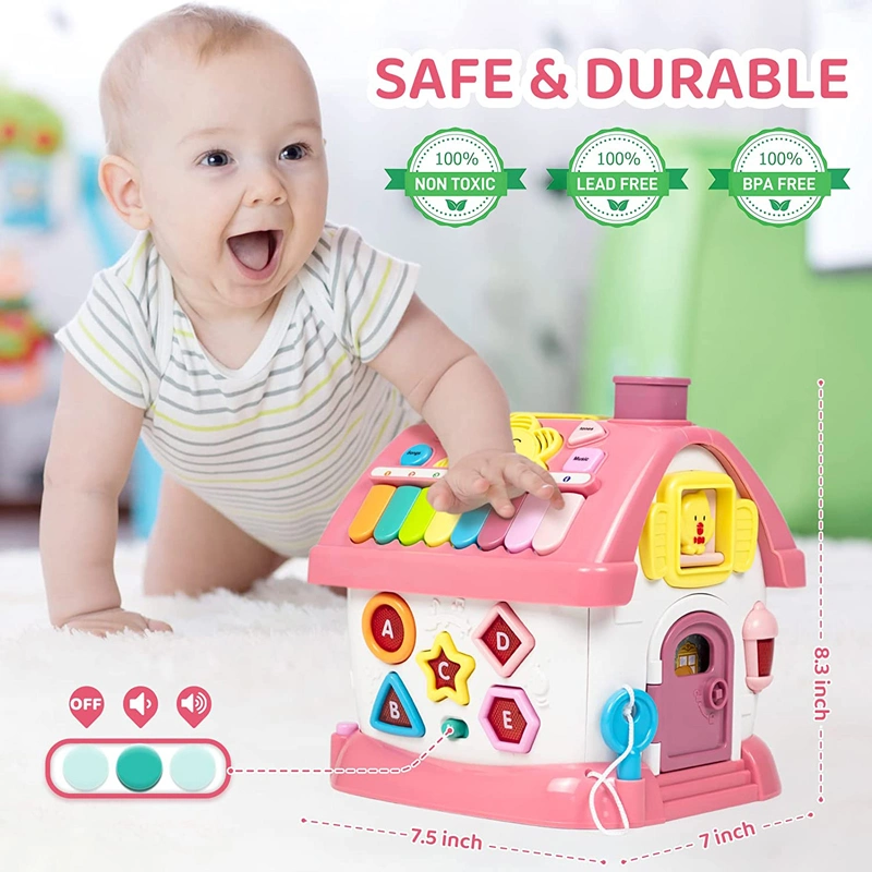 Baby 6 in 1 Multifunctional House Early Educational Musical Toy Montessori Toddlers Toy Manufacturer with Sound Lights Music Clock Telephone Car