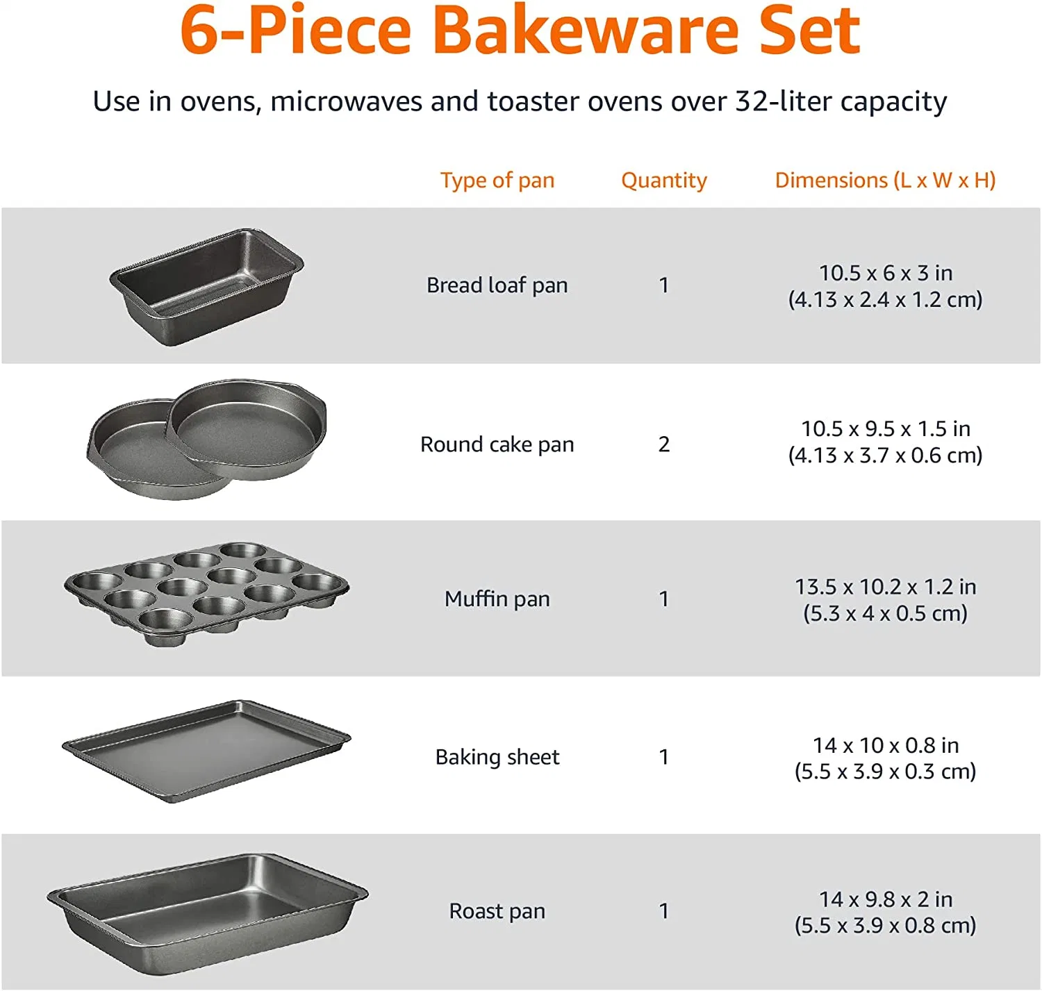 Basics 6 piezas de acero al carbono Bakeware anti-adherente, horno de cocción establecido