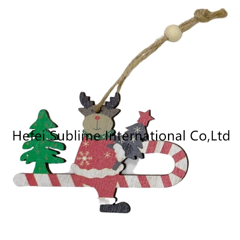 Wooden Hanging Reindeer Snowman Craft Ornament Christmas Decoration Without Bell