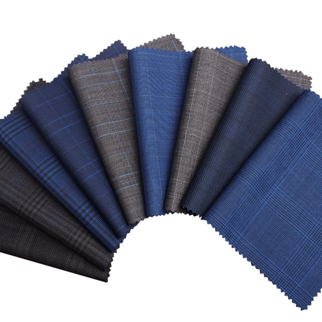 Commerce de gros Fashion noir/bleu/gris tissu Custom-Made Plaid pour un costume d'affaires