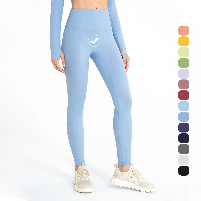 Comercio al por mayor sin costura delantero Nude sensación Yoga medias Pantalones Ropa deportiva Fitness gimnasio con bolsillo interior