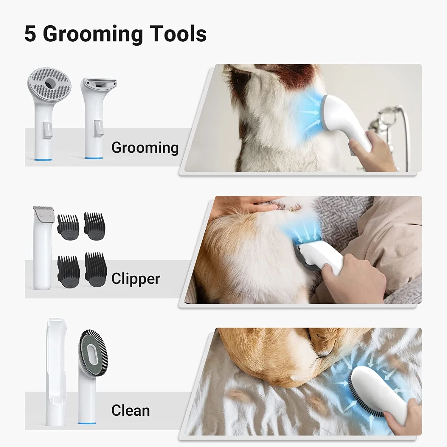 10kpa Electric chien chat Pet Hair Remover &amp;Clipper Aspirateur multifonctionnel avec kits d'outils de toilettage