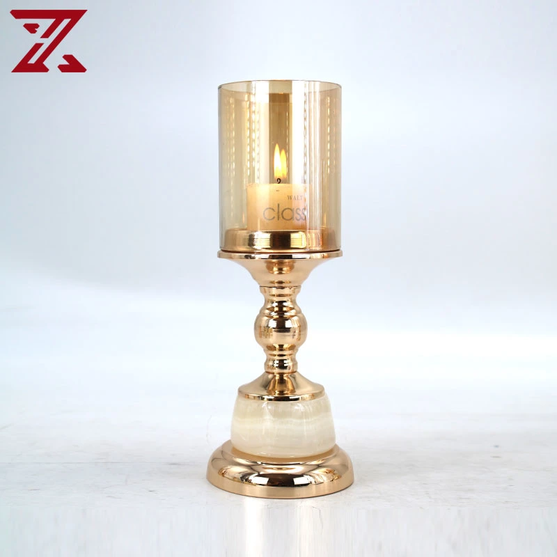 المصنع Direct Metal Gold Candlestick Jade Candle Holder Decor for قطع مركز الزفاف