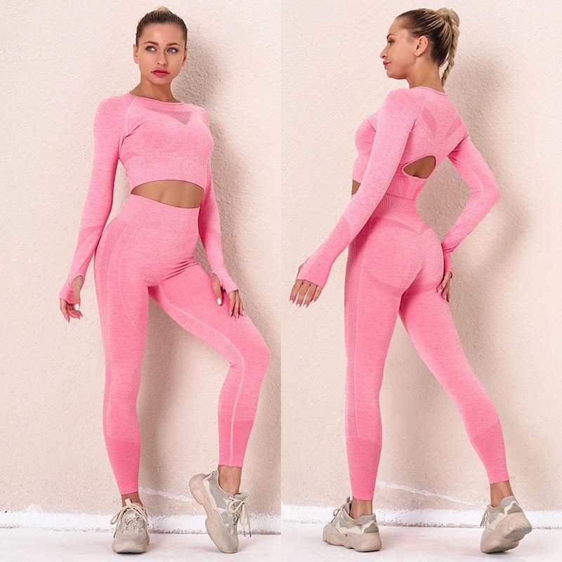 Großhandel Cute Pink Seamless Boxing Training Yoga Sweat Anzüge Sportswear für Frauen, Custom Logo Herbst / Winter Workout Bekleidung Übungskleidung Gym Outfits