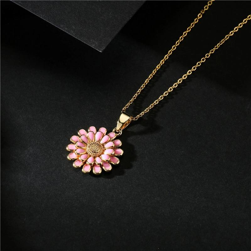 10 Color Drop Oil Sunflower Pendant Copper Plated 18K Gold Necklace Popular European and American Ornaments