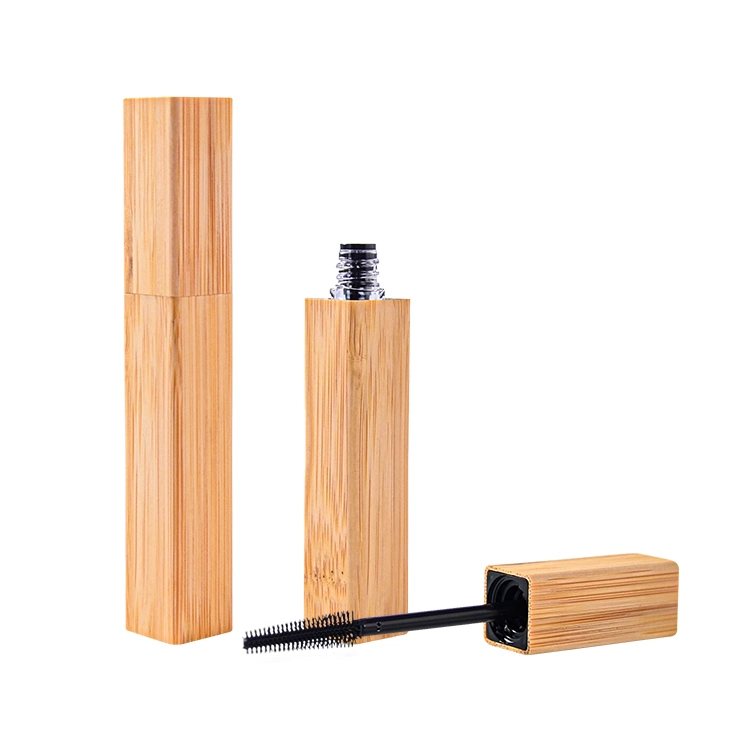 Eco Friendly 5ml 10ml Square Bamboo Lid Bamboo Mascara Cosmetic Container Empty Mascara Tube with Eyelash Wand Lash Brush