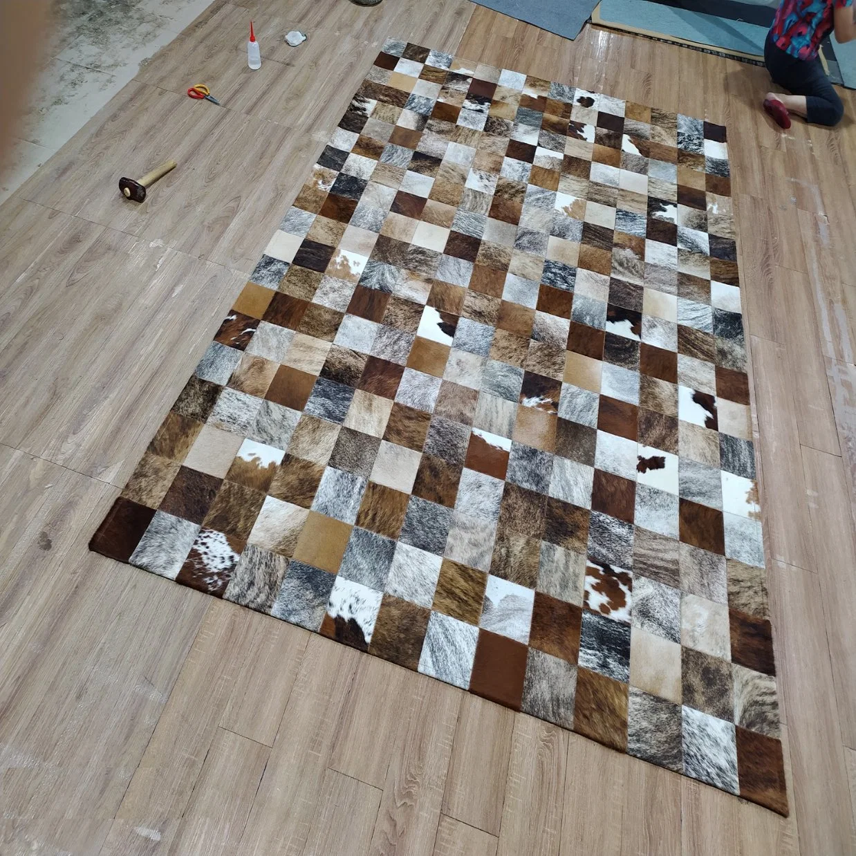 Cowhide Patch Rugs Decorative Genuine Leather Carpet