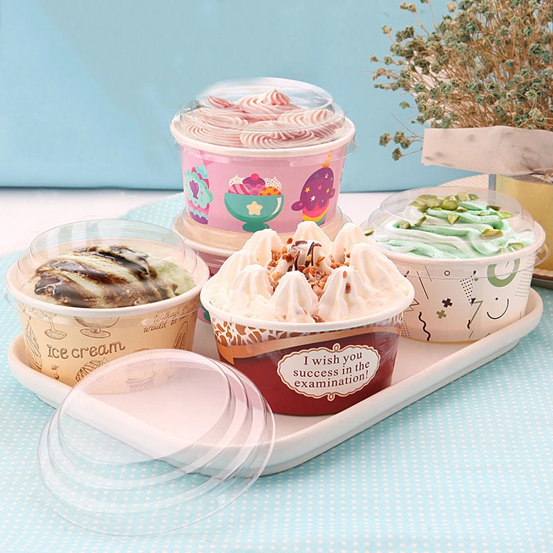 Custom Logo Printed Paper Ice Cream Containers with Paper Lid