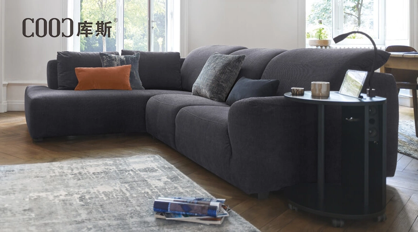 Moderne Großhandel/Lieferant Echtem Leder / Stoff Sofa Schnitt Kombination Bogen Sofa-Set Ecksofa Möbel