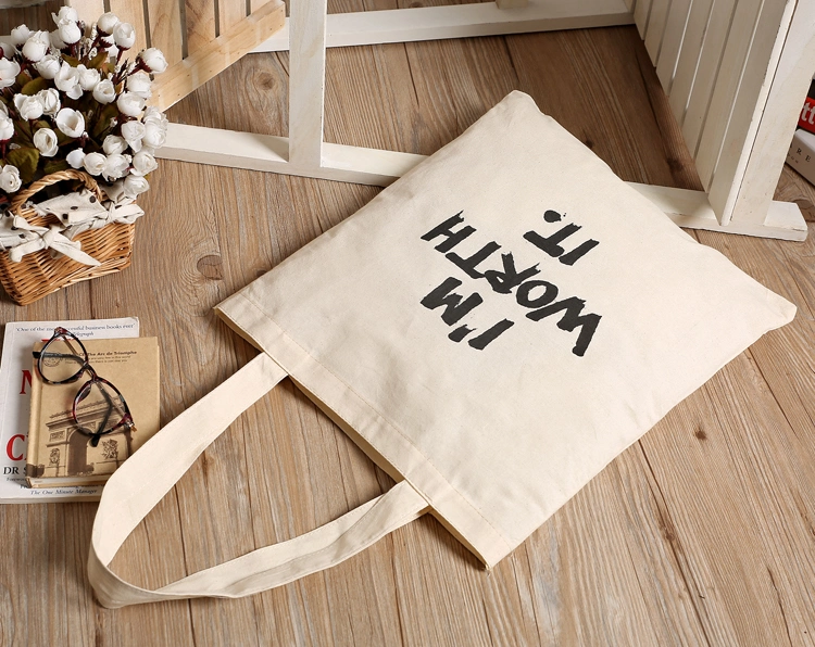 Eco Friendly Recyclable Shopping Custom Printed Logo Cotton Rope Handle Canvas Beach Tote Bag