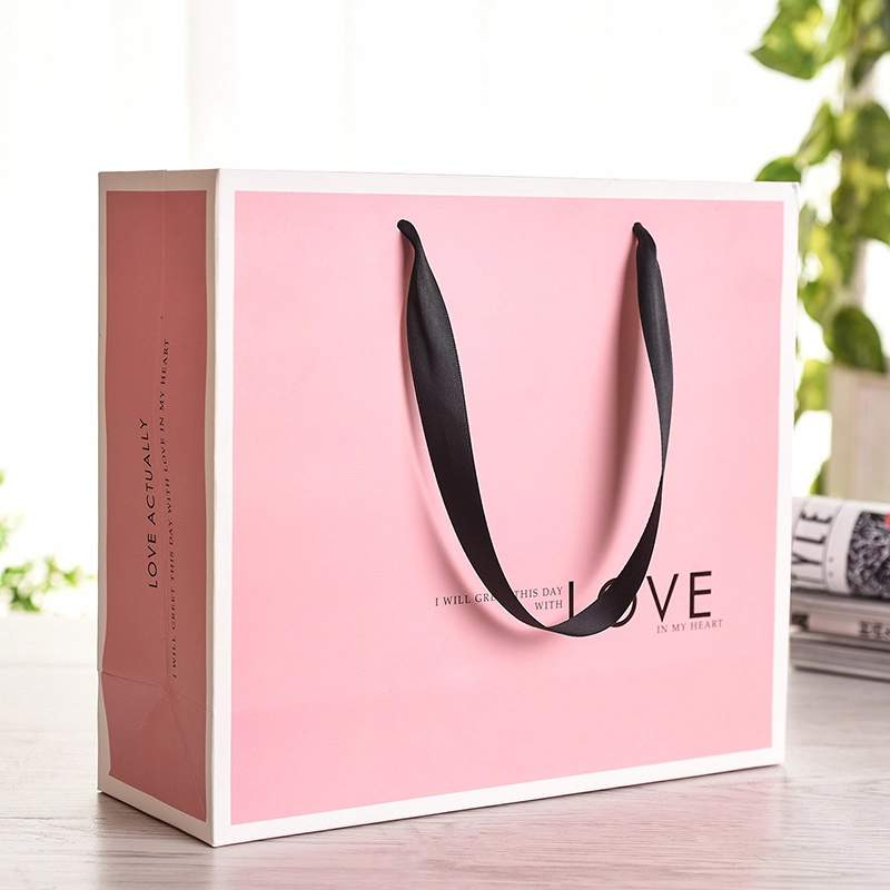 Cardboard Gift Shopping Packaging Paper Bags with Ribbon Handle