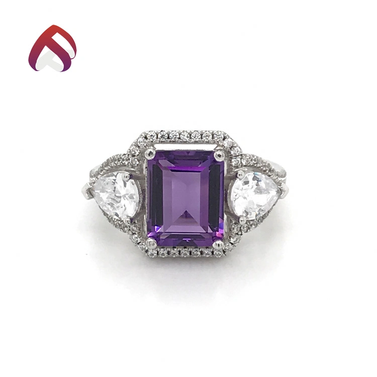 Hot Sale Fashion Synthetic Ametrine Jewelry 925 Sterling Silver Center Stone Ring (RG83610)