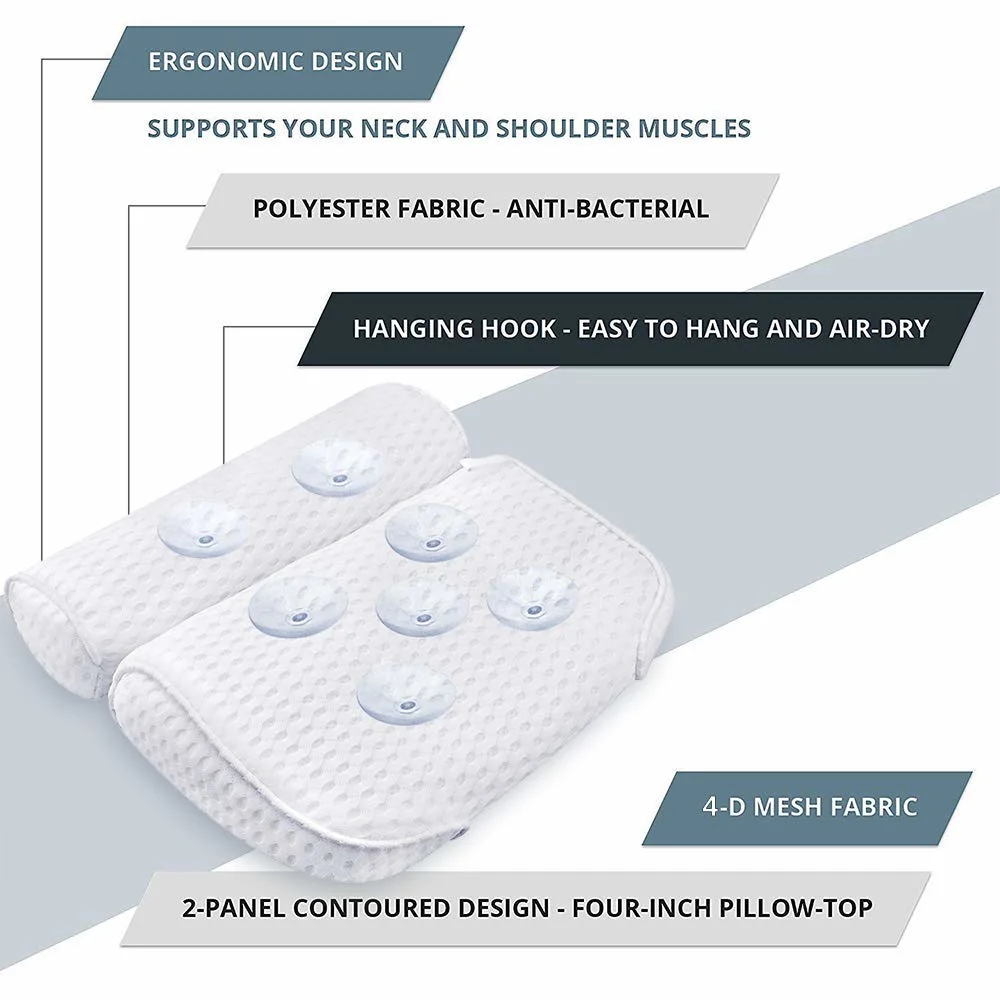 Amazefan almohada de baño, bañera spa almohada con la tecnología Air Mesh 4D y 7 copas de succión, ayuda a apoyar la cabeza, espalda, hombros y cuello, la bañera se adapta a todos, bañera de hidromasaje