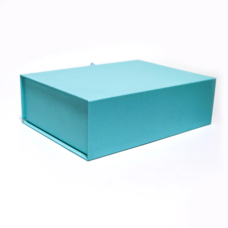 Luxury Logo Custom Blue Printing Rigid Magnetic Paper Gift Box with Bow Decoration