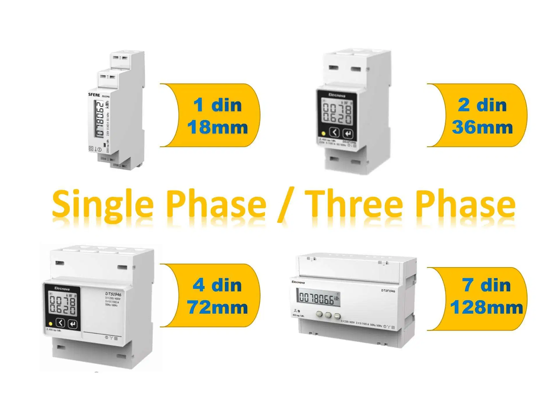 MID Certification DIN Rail Single Phase Electric Energy Meter Accuracy 0.5s 1p2w Multi Functional 63A Direct Input EV Home Charger Energy Meter