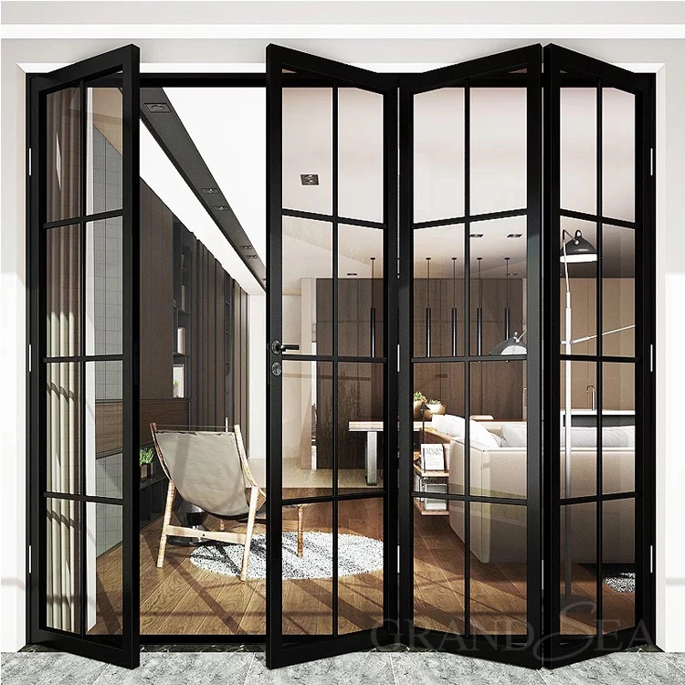 Interior Frameless Folding Glass Door Balcony Sun Room Sliding Bifold Door Office Glass Wall Partition Soundproof Accordion Door