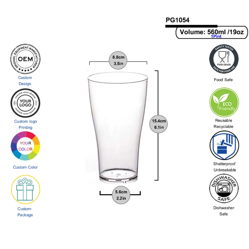 Manufacturer 570ml Plastic Tulip Pint Tumbler 19oz Pilsner Glasses