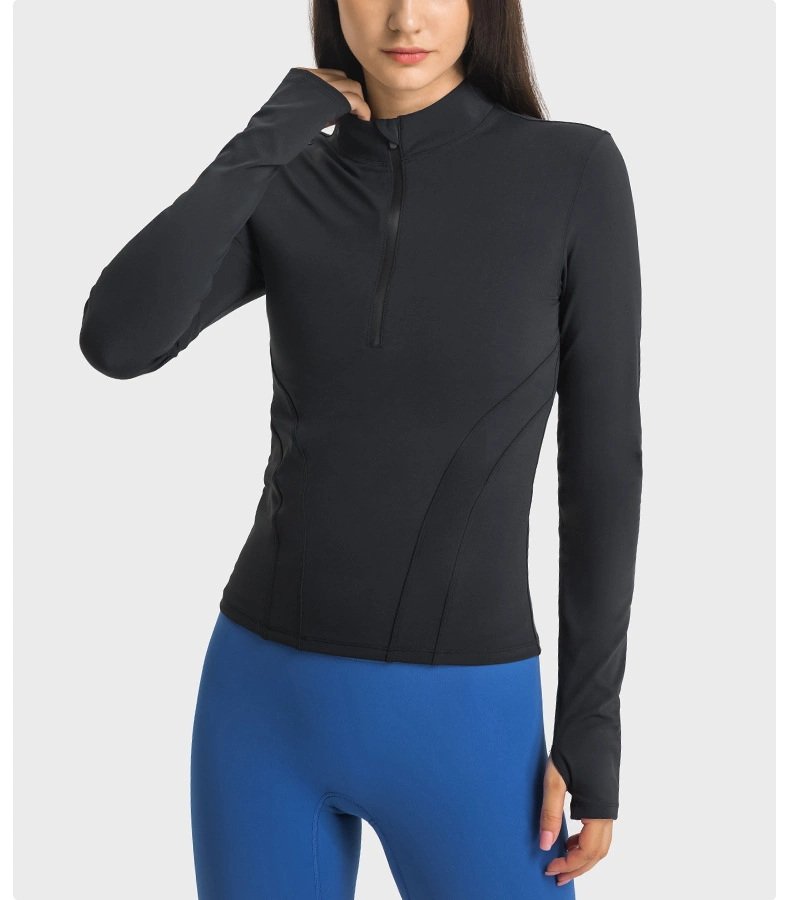 Autumn Winter Products Nylon Soft Half Zipper Stand Collar Yoga Coat Women's Tight Running Sports Jacket