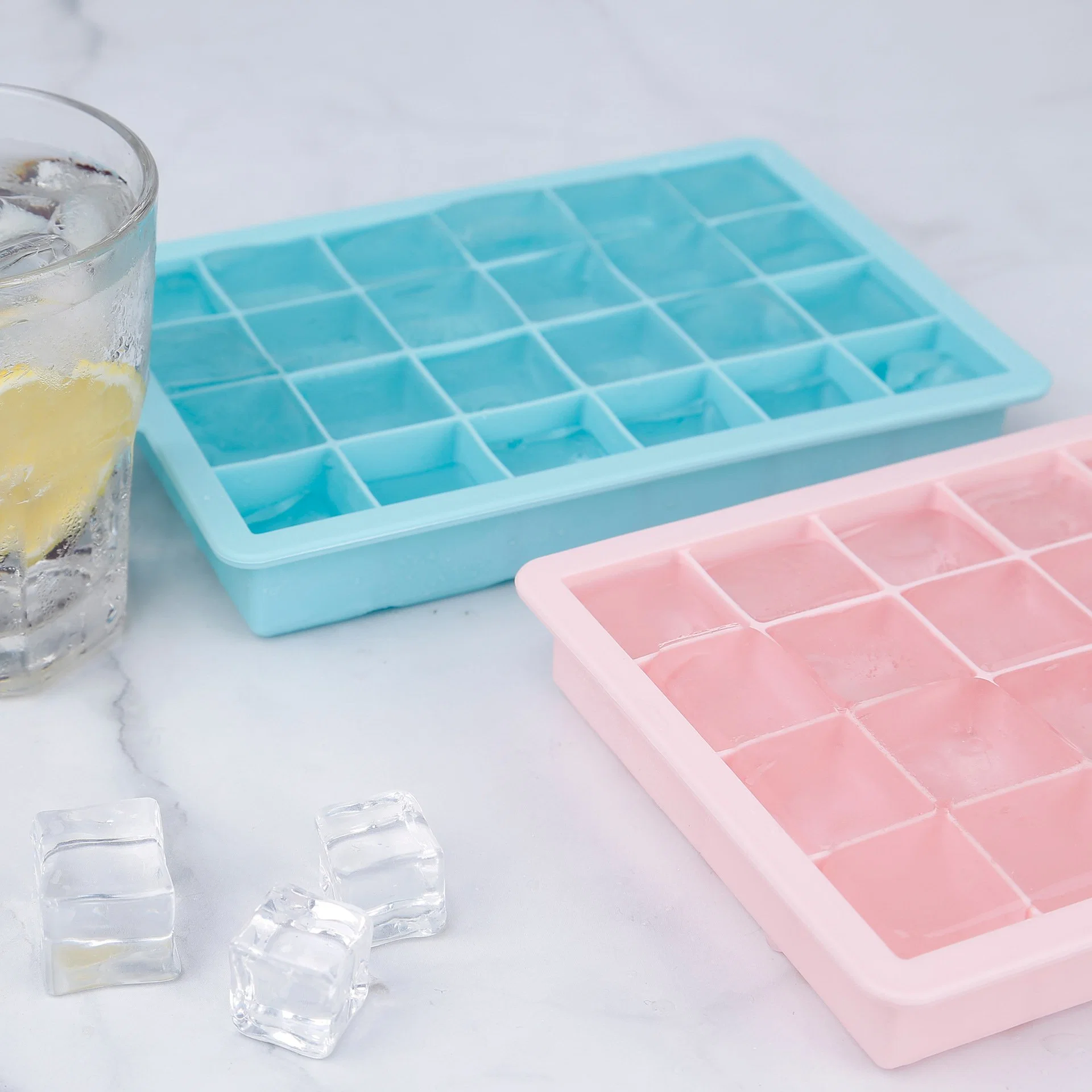 24 Grids Food Grade Silicone Ice Cube Trays with Lids Durable Reusable Silicone Square Shape Ice Cube Tray Mold