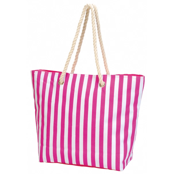 5 Colors Vertical White Stripe Printing Polyester Durable Cotton Handle Zipper Closure Carrying Tote Shopping Bag