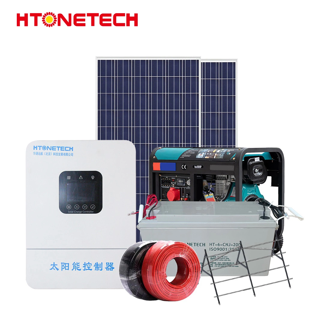 Htonetech Battery off Grid Solar Charge System A Grade Mono 200W Foldable Solar Panel 200W 35kw Diesel Generator Hybrid Solar and Piezoelectric Power Generation