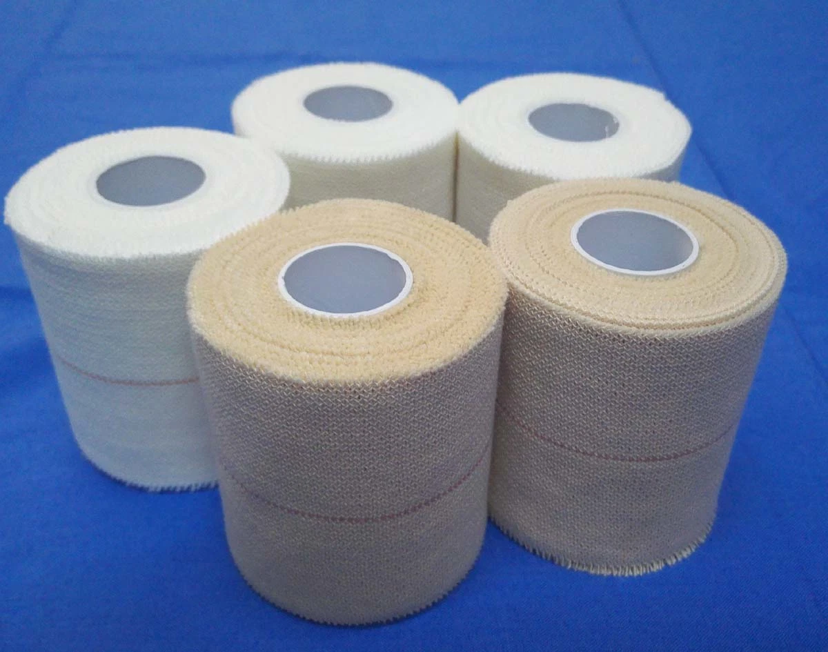 High Stickness Cotton Heavy Elasticity Adhesive Bandage Cotton Soft Edge Eab 5cmx4.5m 7.5cmx4.5m Beige Color with Red Line White Color with Yellow Line