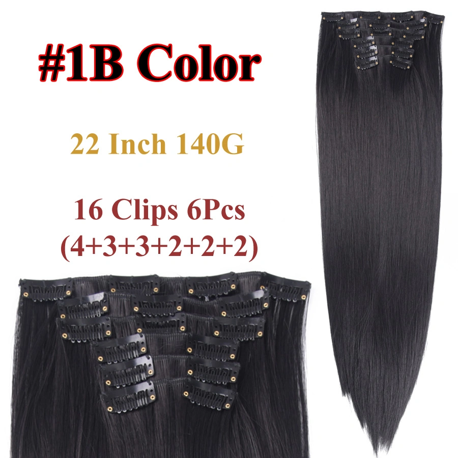 6 PCS/Set 22" Hairpiece 140g Straight 16 Clips in False Styling Hair Synthetic Clip in Hair Extensions Heat Resistant