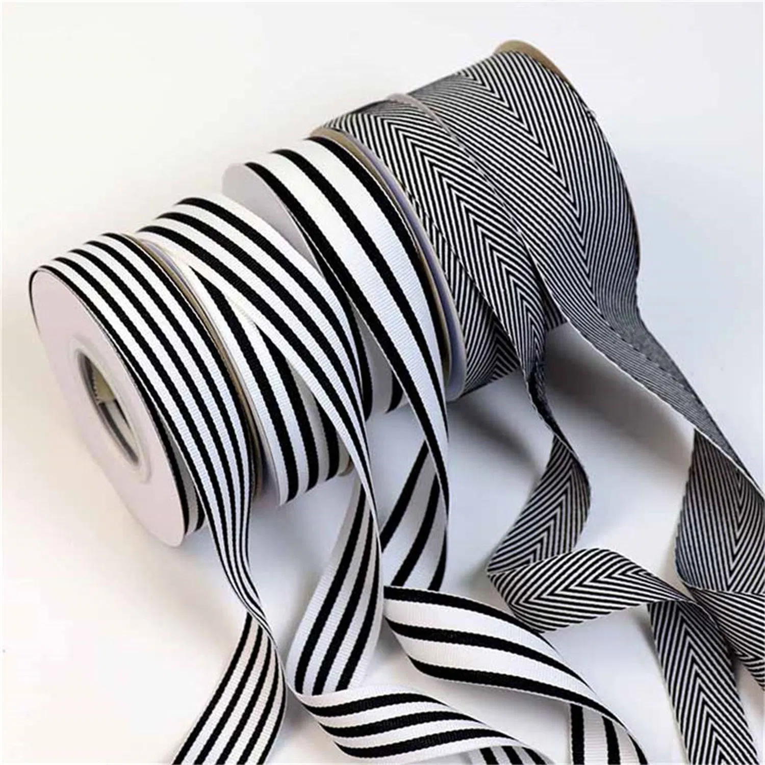 Hot Sale Gift Box Wrapping Black and White Striped Grosgrain Ribbon
