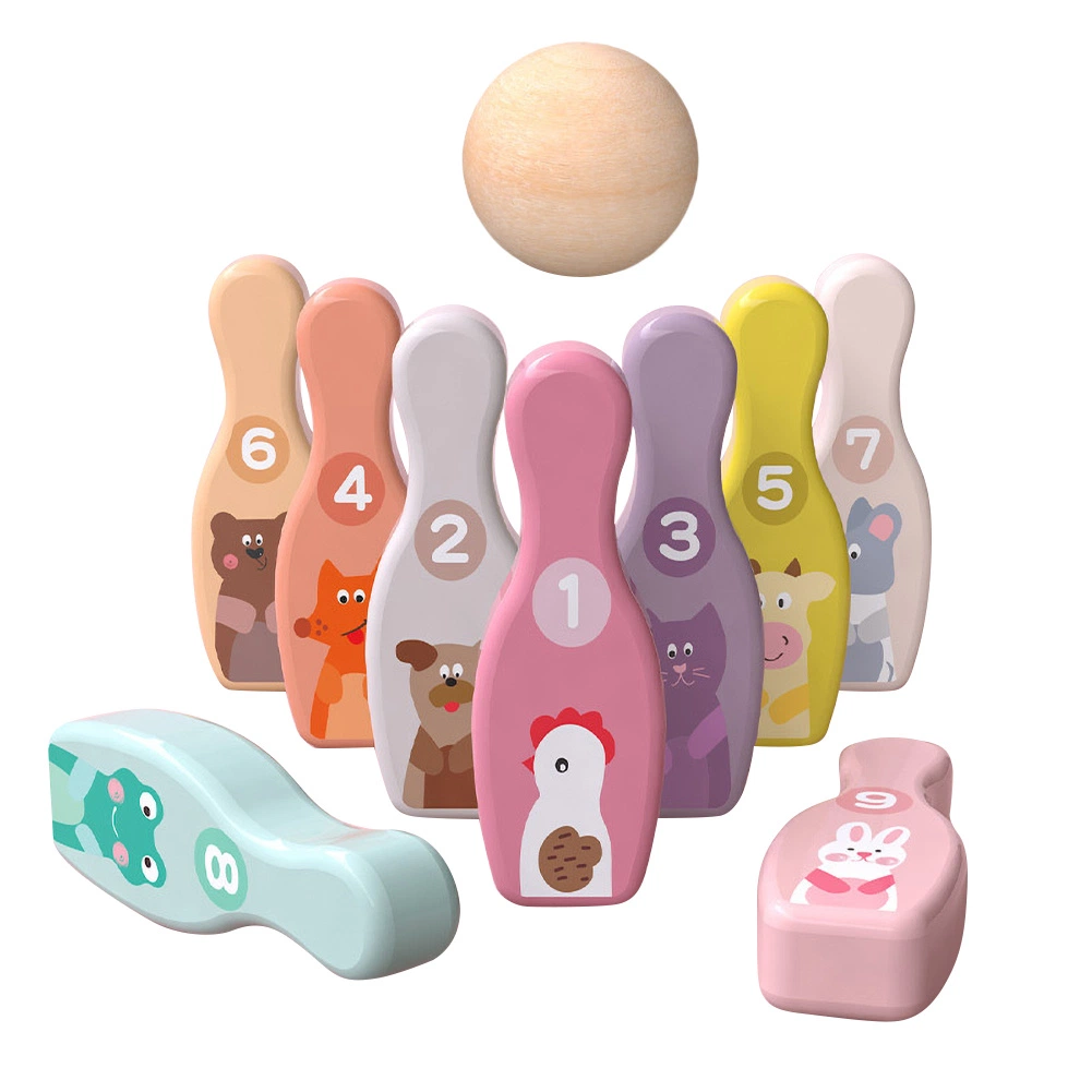 Kids Wooden Cute Cartoon Animal Bowling Pins Balls Sport Toy Indoor Garden Interactive Game