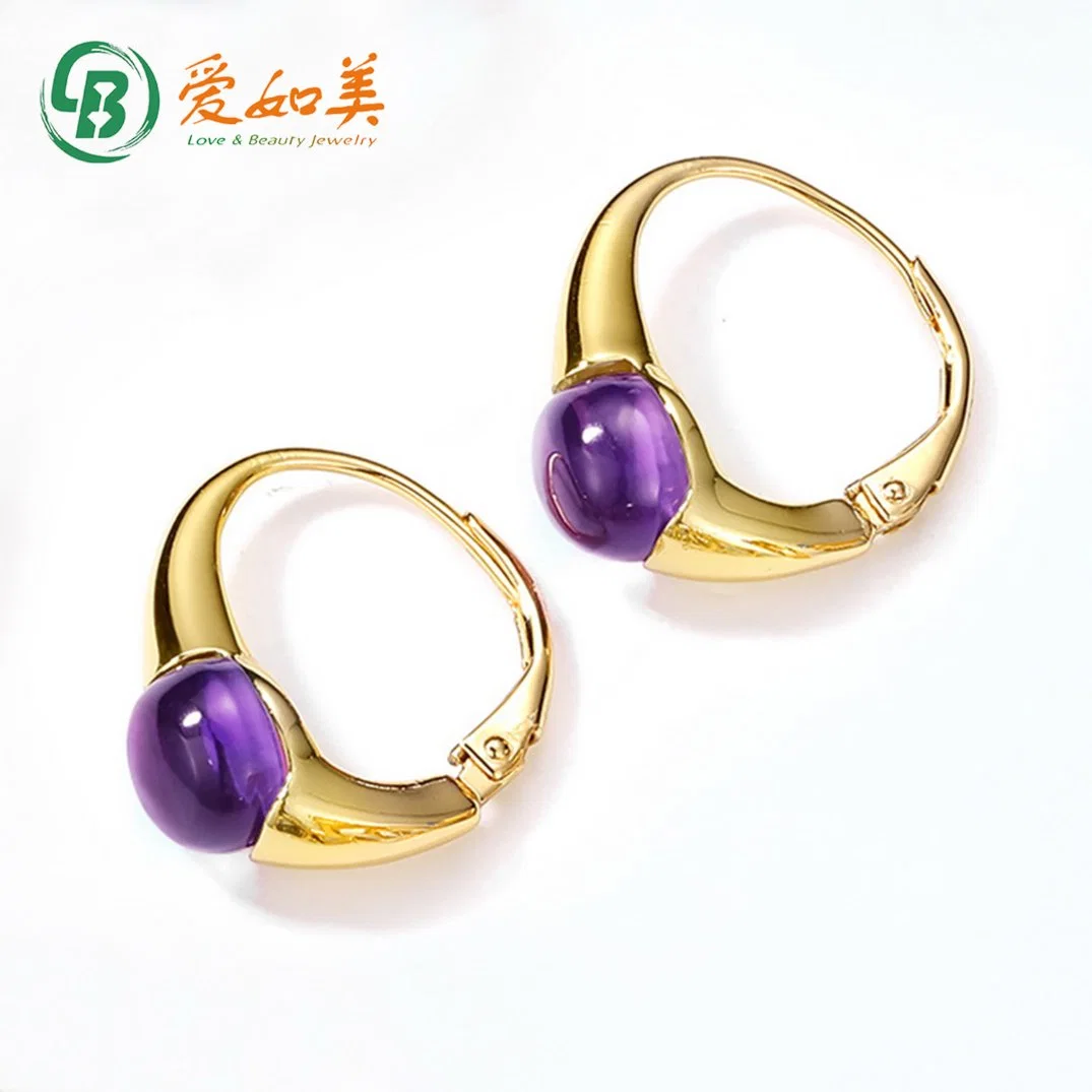 OEM/ODM 925 Sterling Silver Gold Plated Custom Drop Hoop Earrings Synthetic Amethyst Hot Selling Jewelry