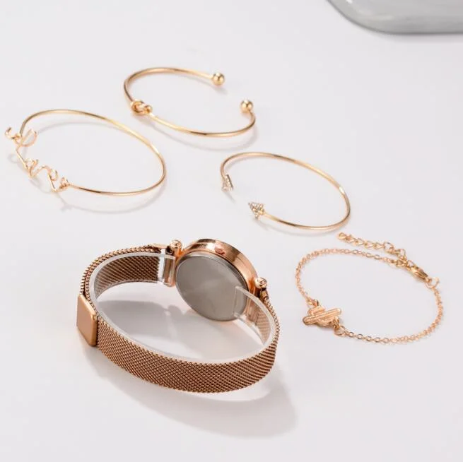 Luxury Women Watches 6PCS Set Elegant Female Wristwatches Magnetic Mesh Band Rose Woman Bangle Bracelet Watch Set