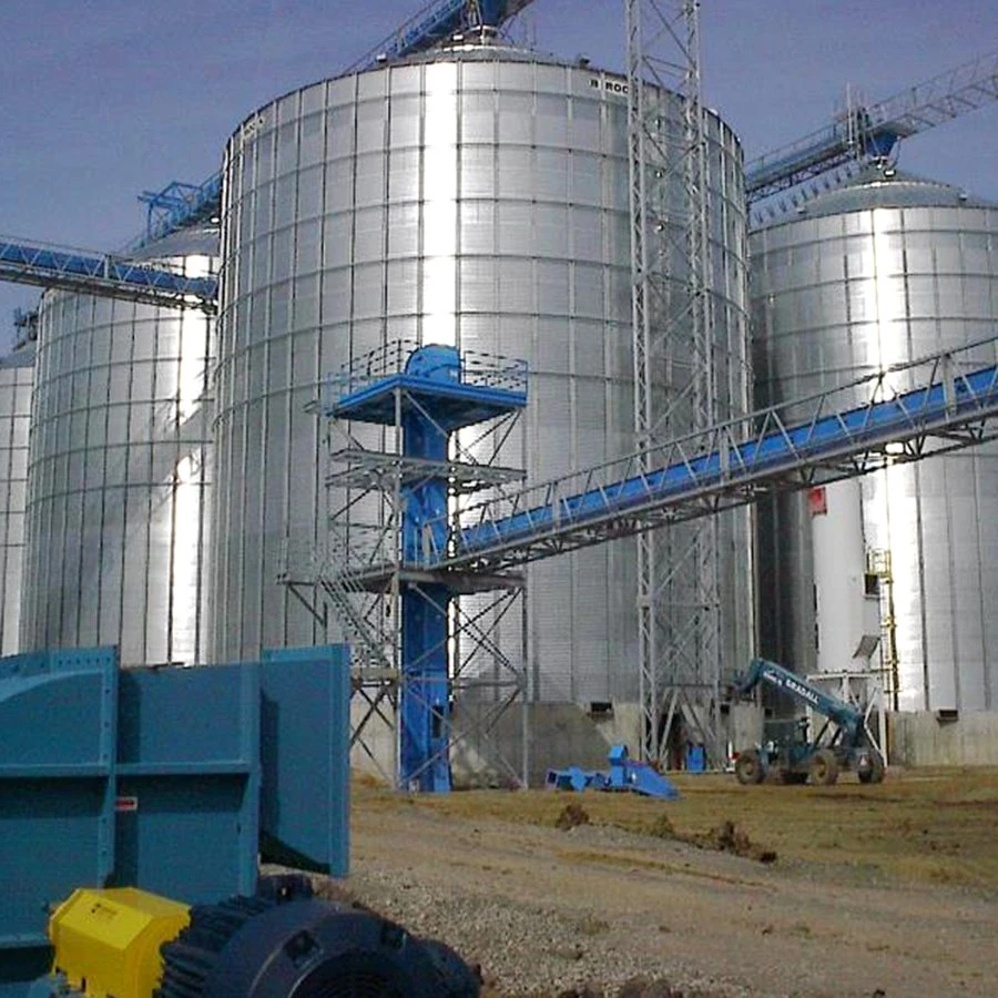 Grand silo de stockage de riz paddy et d'arachides à base plate en béton de grande capacité en vente.