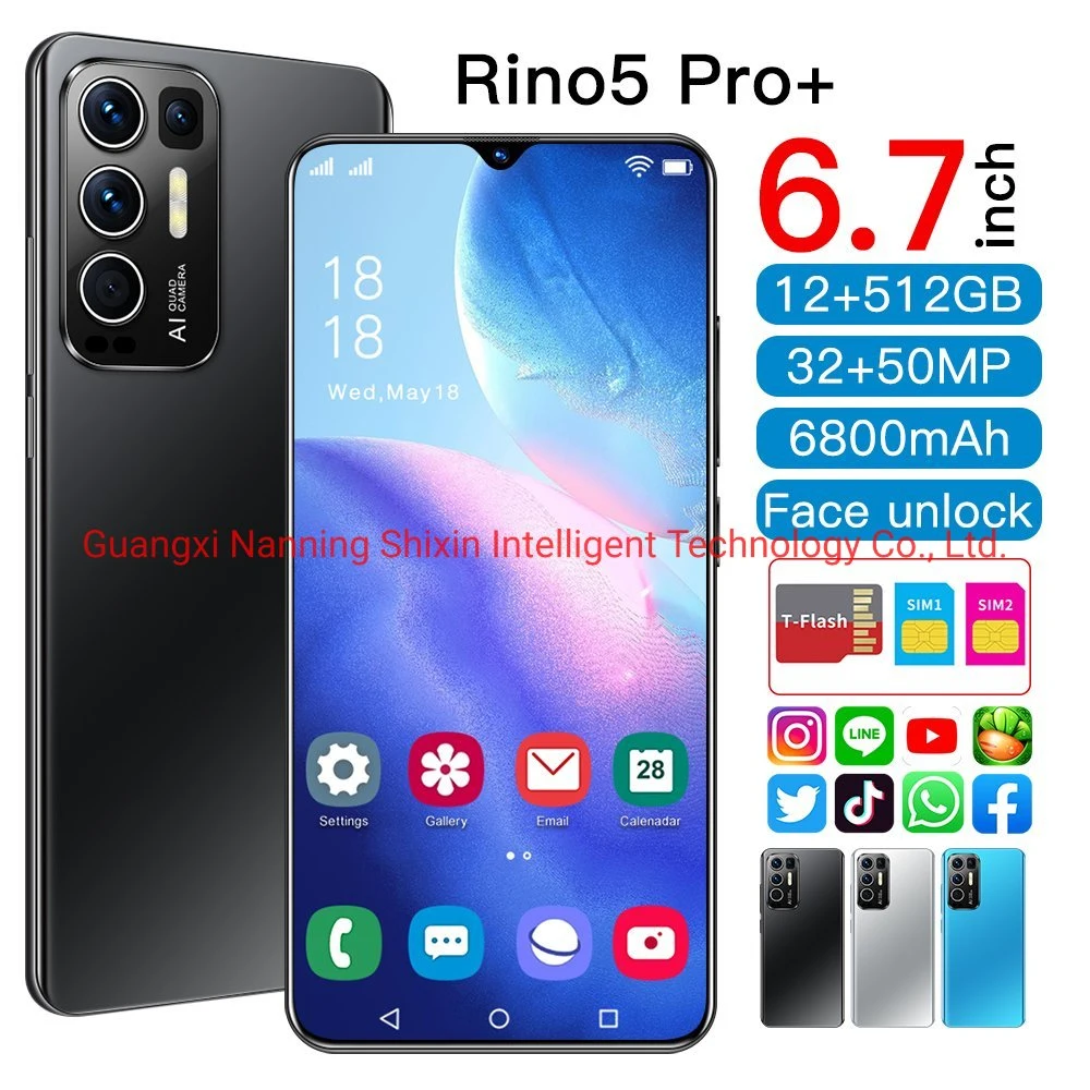 Hot Vender Rino5PRO+ 12/512GB Dual SIM teléfonos móviles desbloqueados smartphones Teléfonos inteligentes Android 9,0 4G