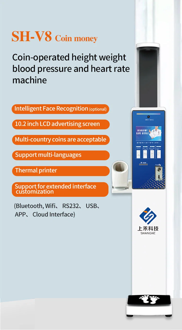 BMI Balance corporel Machine de mesure de la taille et du poids avec compteur de pression artérielle Sh-V8