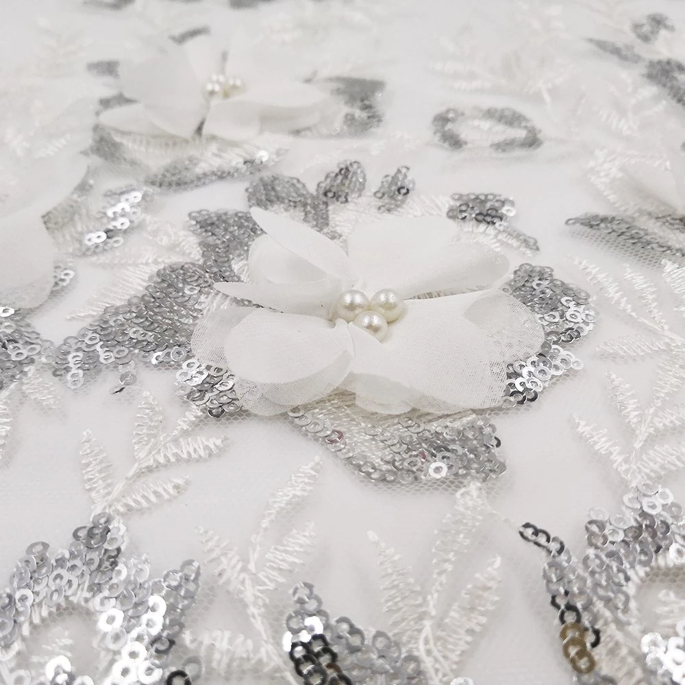 Beautifical New Design Guangzhou Textile High quality/High cost performance  3D Tulle Lace Fabric Embroider 3D Lace for Wedding Dress