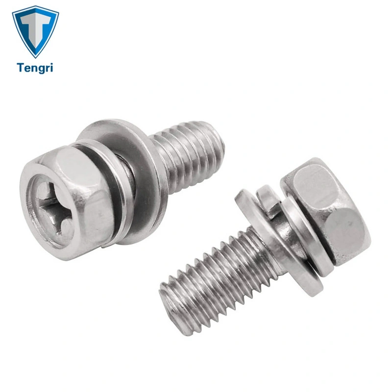 Stainless Steel 304 Hexagon Head Cross Drive Bolt and Spring Washer Plain Washer Assemblies Fasteners