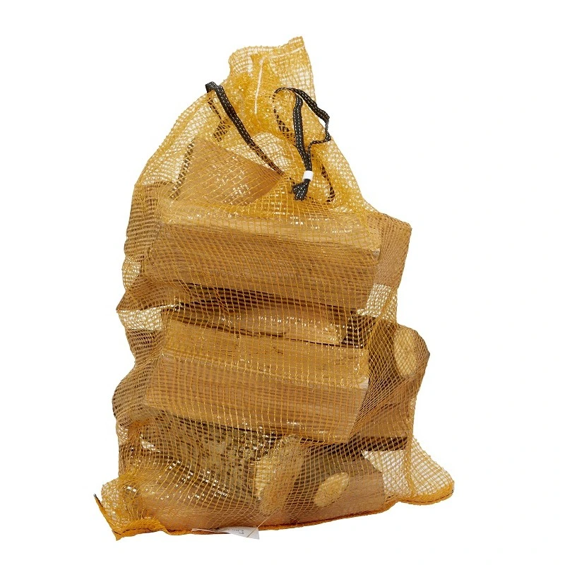 Yellow PP Woven Poly Mesh Drawstring Packaging Firewood Bag for Canada