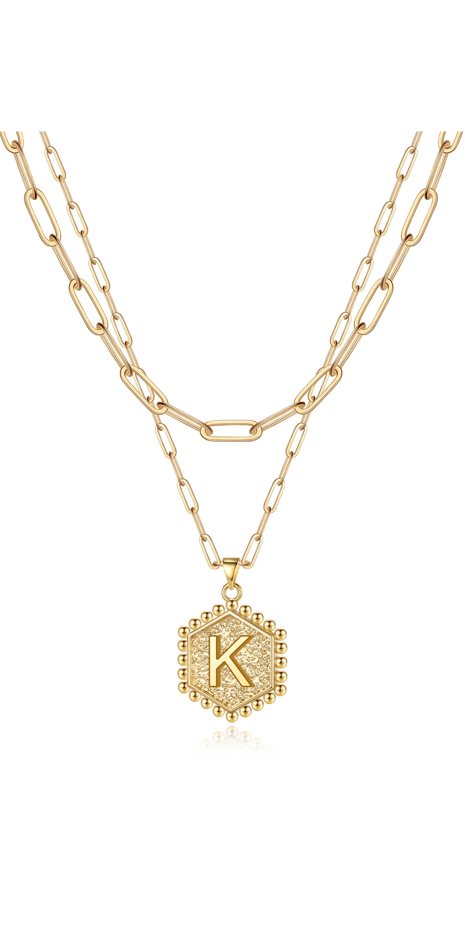 Colliers initiaux délicats superposés pour femmes, chaîne de trombone plaquée or 14 carats, collier hexagonal simple et mignon avec pendentif lettre initiale, collier ras du cou initial