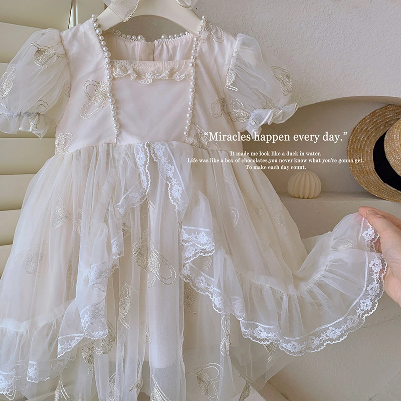 Girls Summer Short-Sleeved Bud Dress 2023 New Children's Fluffy Skirt Lolita Skirt Baby Princess Skirt