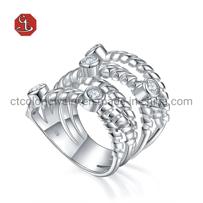 Fashion Jewelry Twist Style Rope Designs 925 Sterling Silver CZ Rings Jewelry