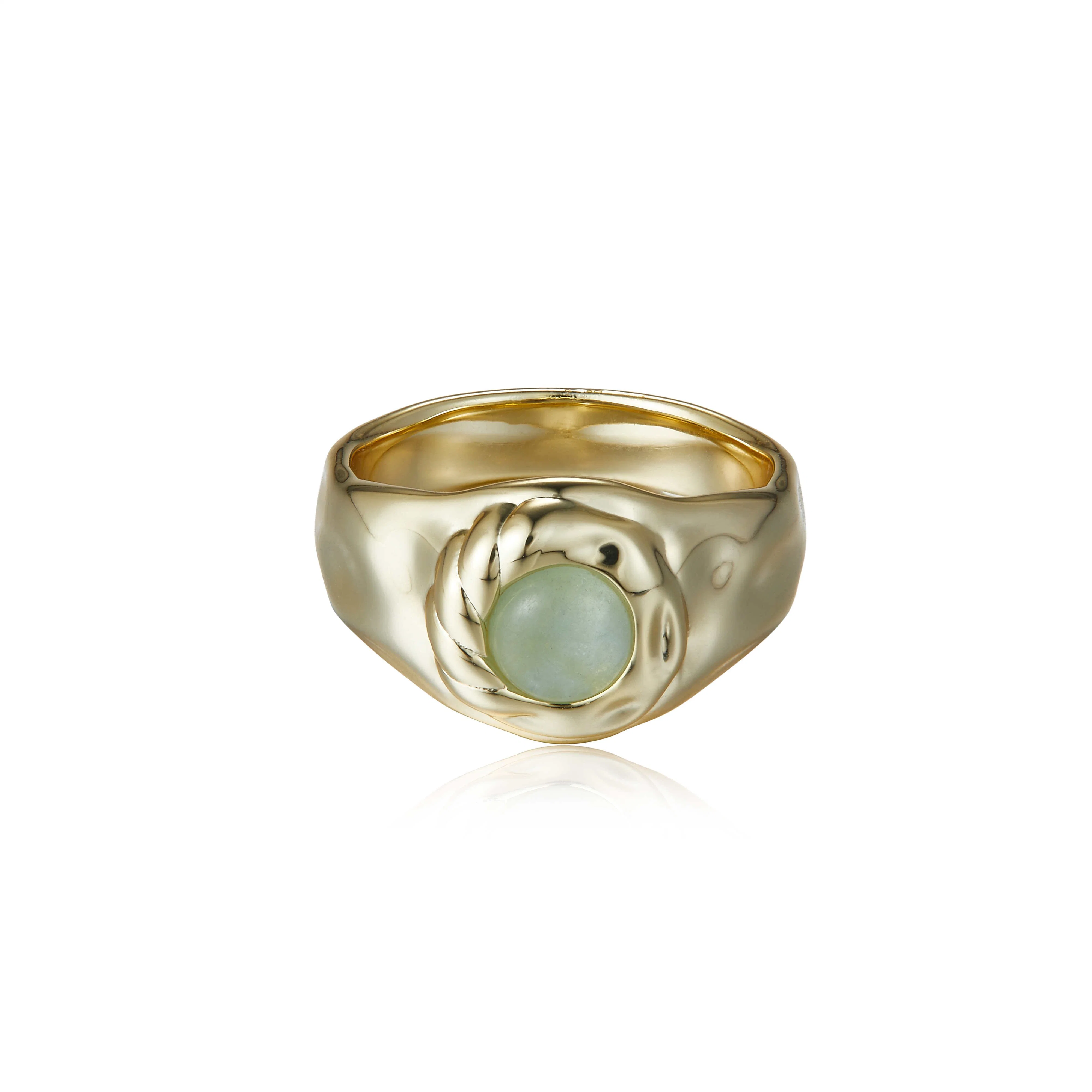 New Trendy Luxury Jewelry 18K Gold Plated Natural Stone Aquamarine Gemstone Rings for Women Brass Jewelry Elegant Luxury Design Rings for Women Girls Gifts