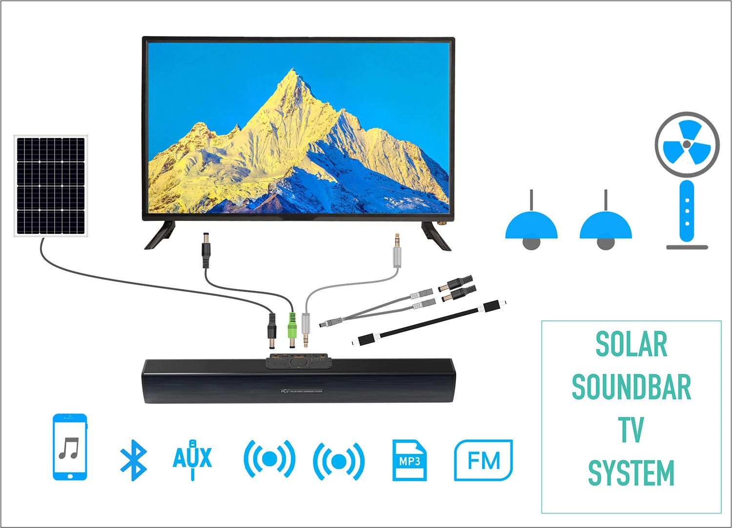 Portable Ipx6 Waterproof Bt5.0 Mini Music Audio Stereo Aux Subwoofer Outdoor Solar Home Lighting System