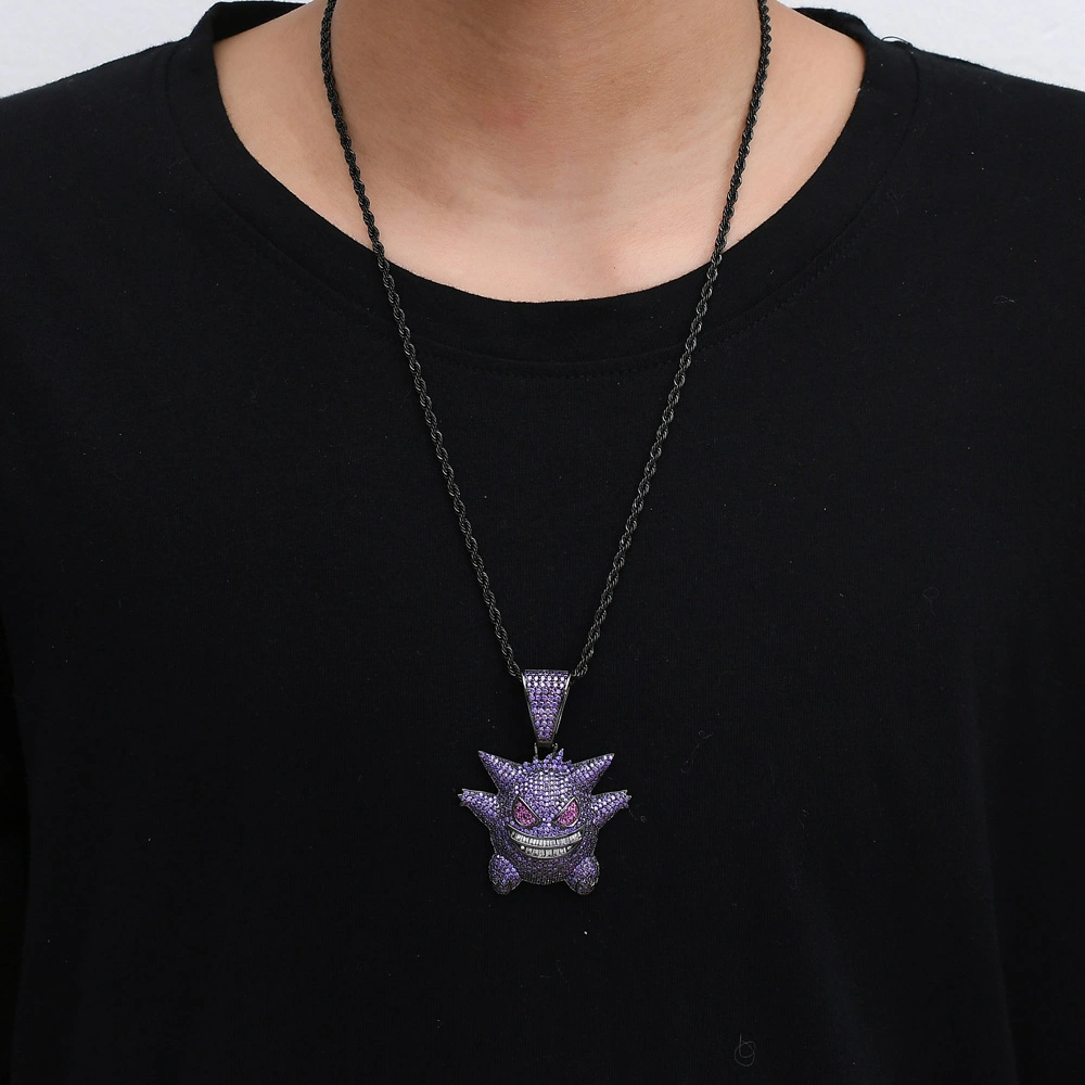 Personality Funky Pendant Pokemon Geng Ghost Pendant Hiphop Full Zirconium Necklace