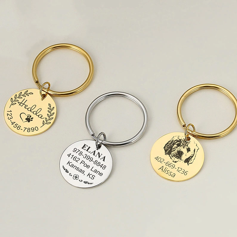 Wholesale Round Custom Engraved Photot Keychain Pet Cat Dog Supply