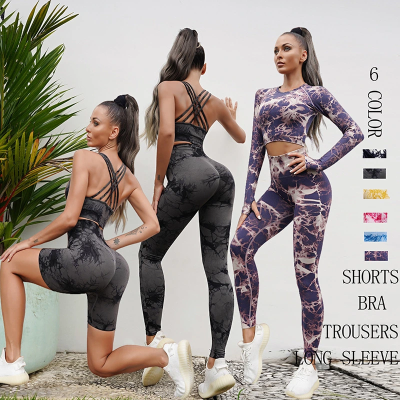 Fitness Yoga Hosen Booty Lift Workout Strumpfhose Gym Hohe Taille Damen Tie Dye Nahtlose But Leggings Mit Schnitzer Hüfte Leggings