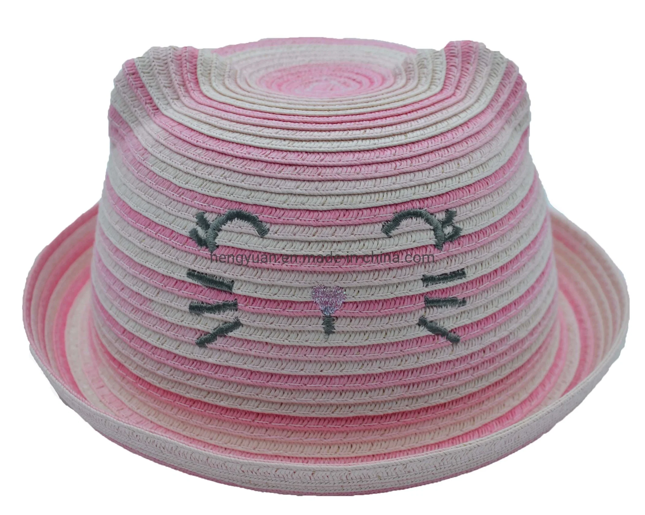 Wholesale/Supplier Pink Children Straw Hats with White Bowknot Fashion Tape BSCI, Oeko Tex