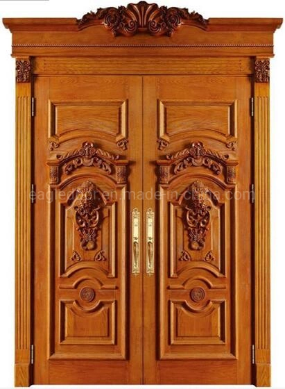 2 horas de fuego a bajo precio de la India Pakistán Los modelos de talla de imágenes de la puerta principal de doble panel interior de un diseño simple de la puerta de madera de teca (EF-V024)